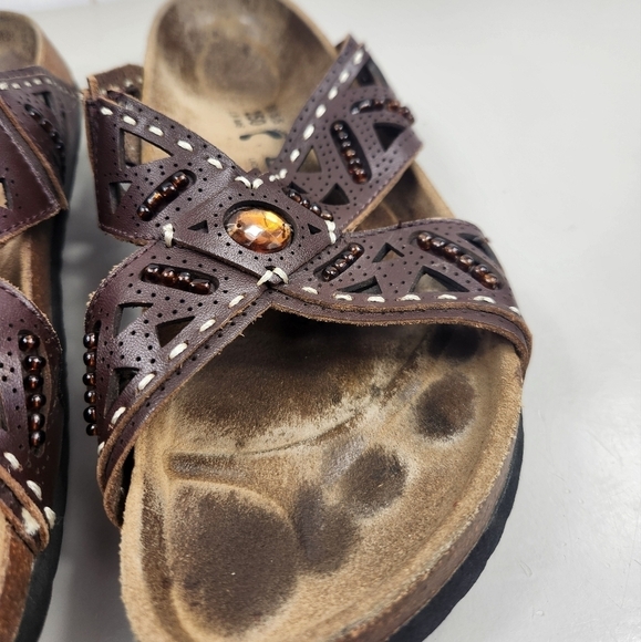 Betula by Birkenstock Joyce Beaded Double Leather Sandals Brown 8-8.5 Narrow - Picture 6 of 15